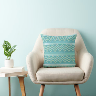 Turfblauw Groen Geometrische Chevron Kussen
