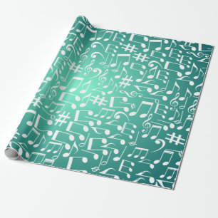 Turfblauw Groen Oceaan Tinten Muzieknotaties Cadeaupapier