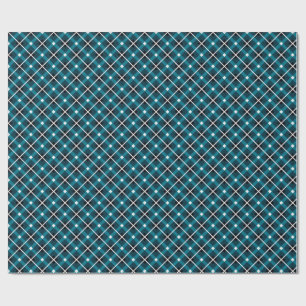 Turfblauw & Marineblauw Geometrisch Rasterpatroon Cadeaupapier