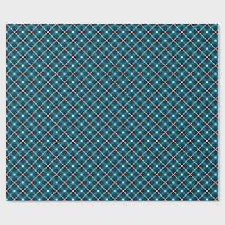 Turfblauw & Marineblauw Geometrisch Rasterpatroon Cadeaupapier