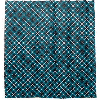 Turfblauw & Marineblauw Geometrisch Rasterpatroon Douchegordijn