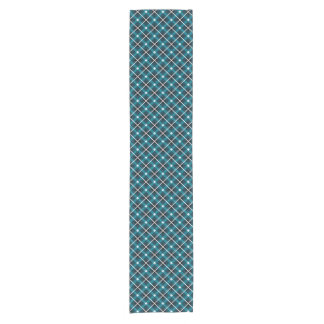 Turfblauw & Marineblauw Geometrisch Rasterpatroon Korte Tafelloper