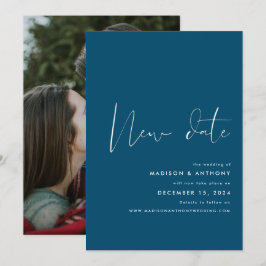 Turfblauw Minimalistisch Foto Nieuwe Datum Trouwen Aankondiging