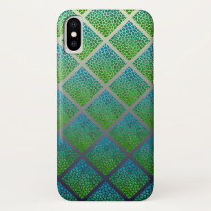 Turfblauw Moderne Mozaïek Diamanten Dierenprint iPhone X Hoesje