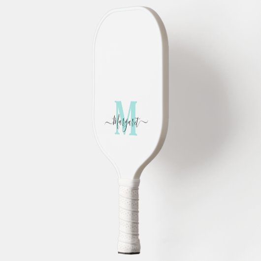 Turfblauw Monogram Boho Chic Script Naam Pickleball Paddle (Links)