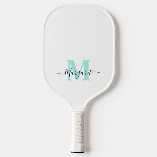 Turfblauw Monogram Boho Chic Script Naam Pickleball Paddle (Achterkant)