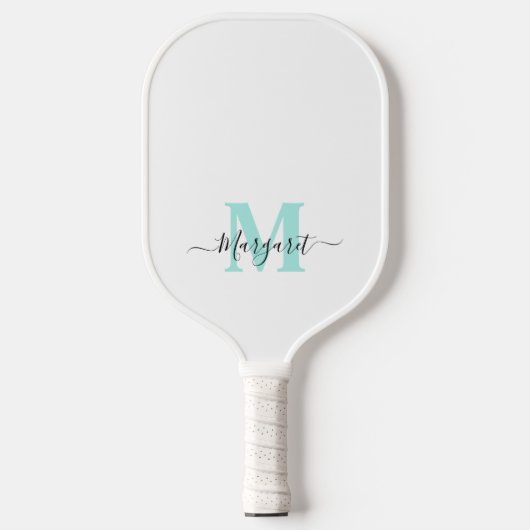 Turfblauw Monogram Boho Chic Script Naam Pickleball Paddle (Voorkant)