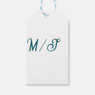 Turfblauw monogram huwelijksnaam eenvoudig styl cadeaulabel
