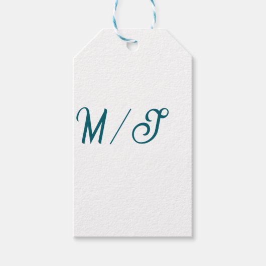 Turfblauw monogram huwelijksnaam eenvoudig styl cadeaulabel (Voorkant)