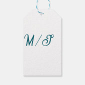 Turfblauw monogram huwelijksnaam eenvoudig styl cadeaulabel (Achterkant)