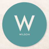 Turfblauw Monogram Persoonlijk Feest Ronde Kartonnen Onderzetter (Voorkant)