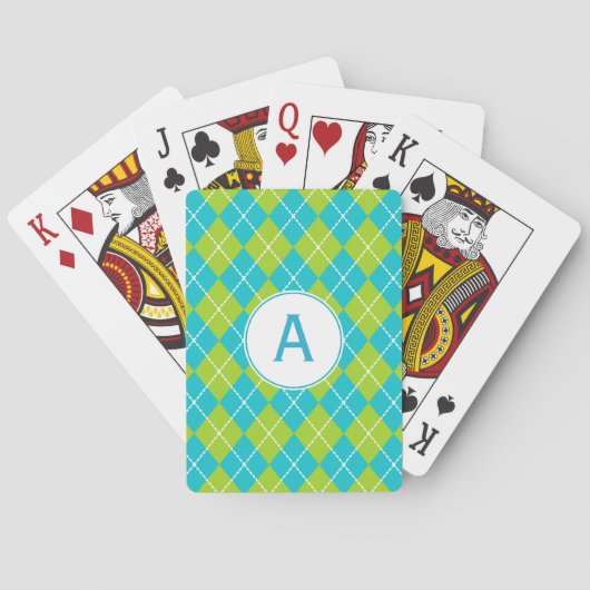 Turfblauw Monogram Speelkaarten (Achterkant)