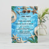 Turfblauw Opgewekte Zomer Zwembadfeest Kaart (Staand voorkant)