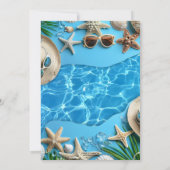 Turfblauw Opgewekte Zomer Zwembadfeest Kaart (Achterkant)