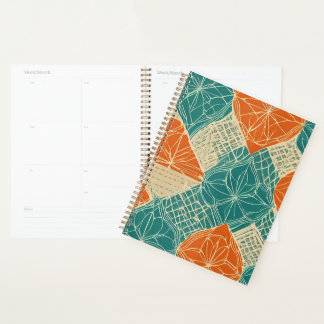 Turfblauw, Oranje en Taanjebruine Abstracte Bloeme Planner