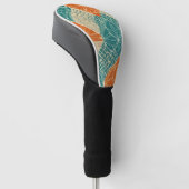 Turfblauw, Oranje en Tannige Abstracte Bloemen Golfheadcover (Schuin)