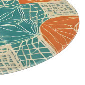 Turfblauw, Oranje en Tannige Abstracte Bloemen Snijplank (Hoek)