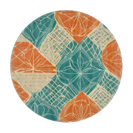 Turfblauw, Oranje en Tannige Abstracte Bloemen Snijplank