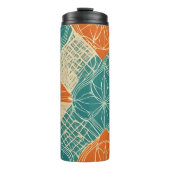 Turfblauw, Oranje en Tannige Abstracte Bloemen Thermosbeker (Voorkant)