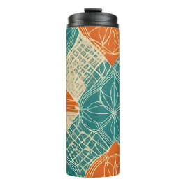 Turfblauw, Oranje en Tannige Abstracte Bloemen Thermosbeker
