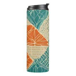 Turfblauw, Oranje en Tannige Abstracte Bloemen Thermosbeker