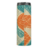 Turfblauw, Oranje en Tannige Abstracte Bloemen Thermosbeker (Achterkant)