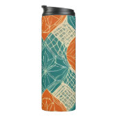 Turfblauw, Oranje en Tannige Abstracte Bloemen Thermosbeker (Geroteerd rechts)