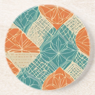 Turfblauw, Oranje en Tannine Abstracte Bloemen Zandsteen Onderzetter