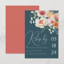 Turfblauw oranje Lente Perzik Bloem Bruiloft RSVP