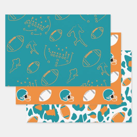 Turfblauw, Oranje & Witte Voetbal Patronen Inpakpapier Vel (Set)