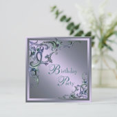 Turfblauw Paars Vrouw Mensen Verjaardagsfeestje Kaart (Staand voorkant)