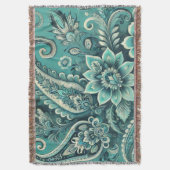 Turfblauw paisley bloempatroon deken (Voorkant Verticaal)