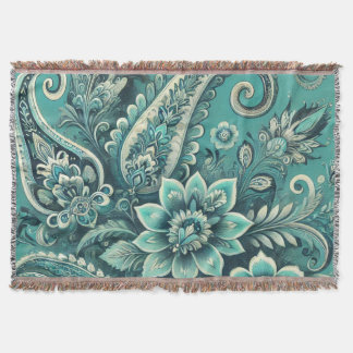 Turfblauw paisley bloempatroon deken