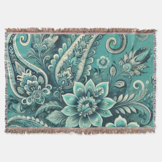 Turfblauw paisley bloempatroon deken (Voorkant)