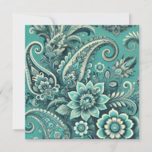 Turfblauw paisley bloempatroon feestdagenkaart