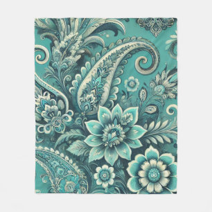 Turfblauw paisley bloempatroon fleece deken