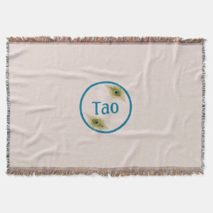 Turfblauw patroon & pauwenveren op beige Tao Deken
