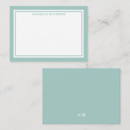 Turfblauw Rand Minimalistische Naam Monogram Notitiekaartje