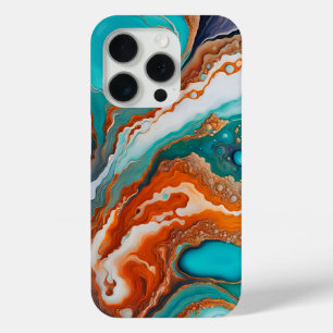 Turfblauw, roest en goud verf abstract iPhone 15 pro case
