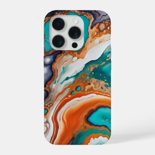 Turfblauw, roest en goud verf abstract iPhone 15 pro case