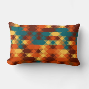 Turfblauw, rood, oranje en geel geometrisch kussen