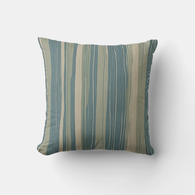Turfblauw Sage en Beige Strepen Kussen (Voorkant)