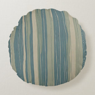 Turfblauw Sage en Beige Strepen Rond Kussen
