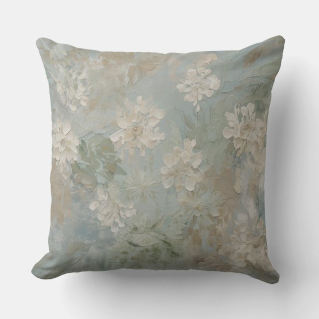 Turfblauw Salie Groen Beige Bloem Kussen (Voorkant)