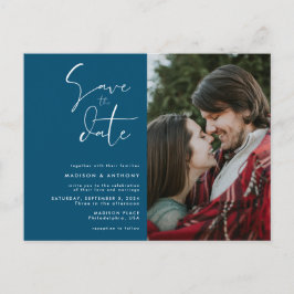 Turfblauw Save the Date Minimalistische Trouwfoto Uitnodiging Briefkaart