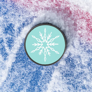 Turfblauw Sneeuwvlokken Patroon Zachte Winter Vors Hockey Puck