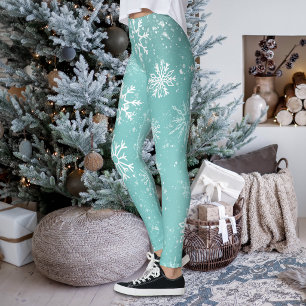 Turfblauw Sneeuwvlokken Patroon Zachte Winter Vors Leggings