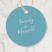 Turfblauw strand trouwgunstlabels bedankjes labels (Voorkant)