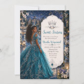 Turfblauw Sweet 16 Prinsessenbal Kaart (Voorkant)