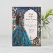 Turfblauw Sweet 16 Prinsessenbal Kaart (Staand voorkant)